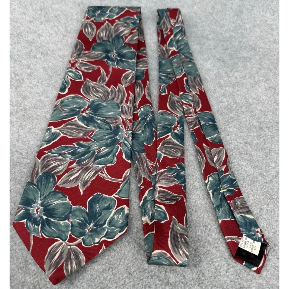 Red Tropical‎ Floral Necktie Hawaiian Hibiscus Print Men's Vacation Tie
